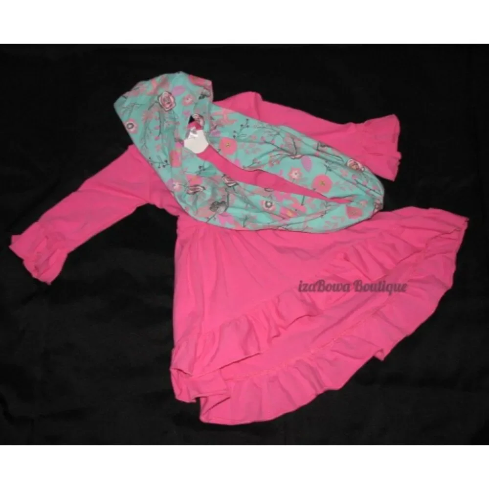 Hot Pink Hi/Lo Shirt with Aqua Pants 3 pc Set  12775  Size 5 (I)  NWT Boutique